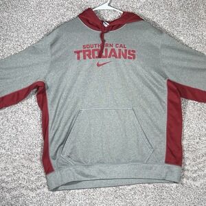 Nike USC Trojans Hoodie Mens XL Gray Pullover Therma-Fit Sweater Football NCAA